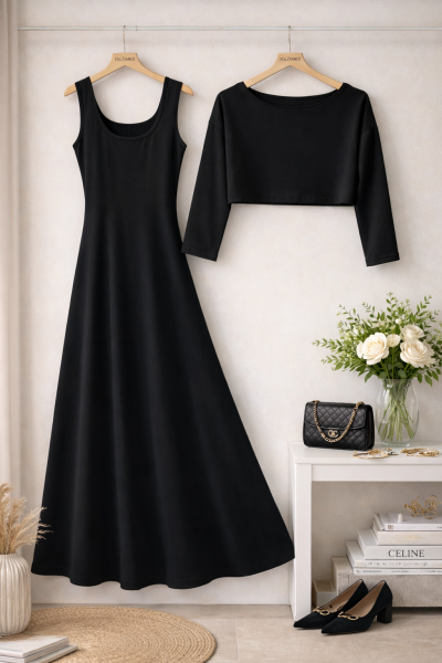 Salto İkili Takım Siyah Elbise  