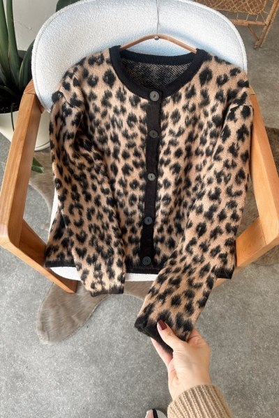 Yumoş Leopar Camel Hırka