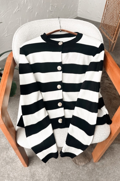 Nare Siyah Çizgili Hırka