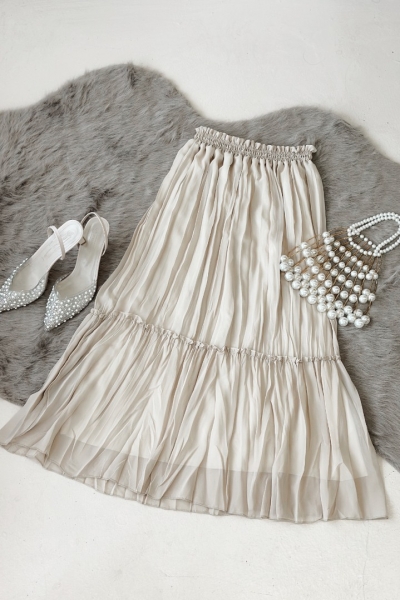 Vala Bej Uzun Astarlı Pileli Şifon Etek