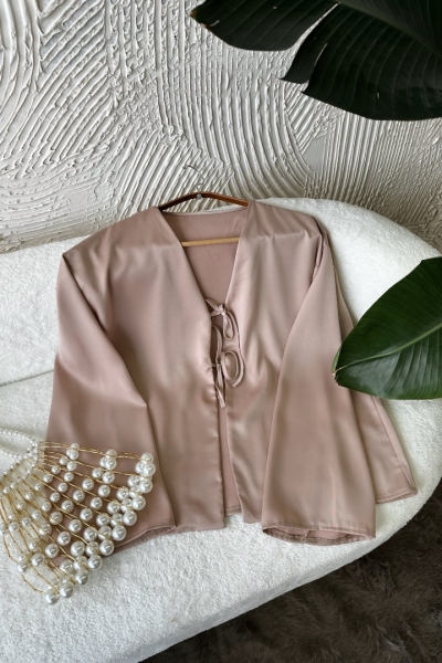 Olivya Bej Saten Gömlek