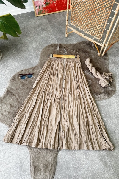 Sara Camel Fermuarlı Etek