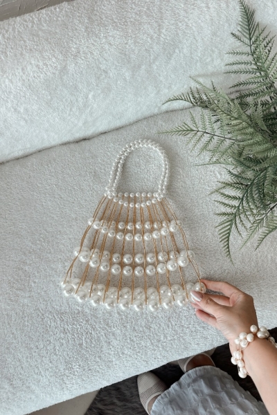 Aller Beyaz İncili El Çantası