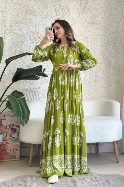 Sayina Yeşil Uzun Viskon Elbise