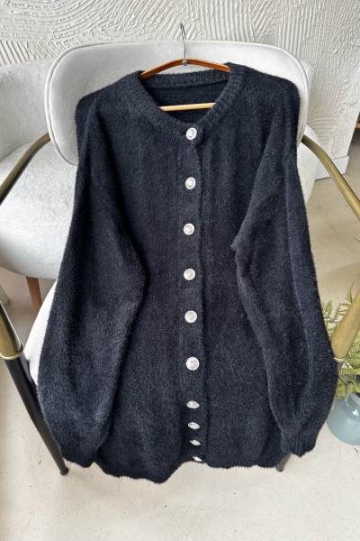 Lance Siyah Uzun Hırka