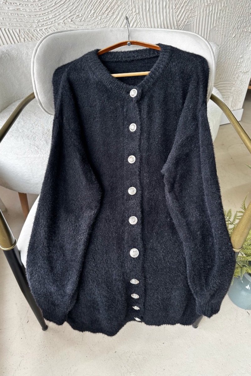 Lance Siyah Uzun Hırka