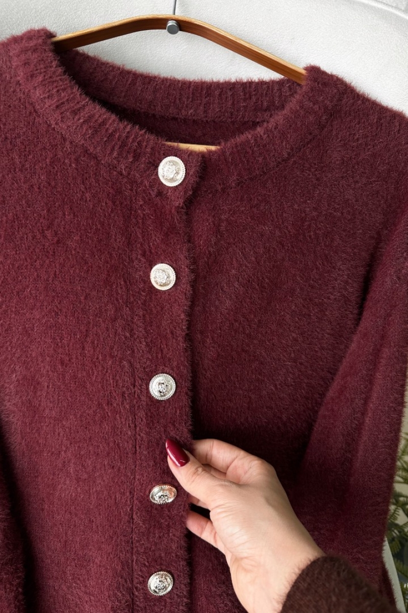 Lance Bordo Uzun Hırka