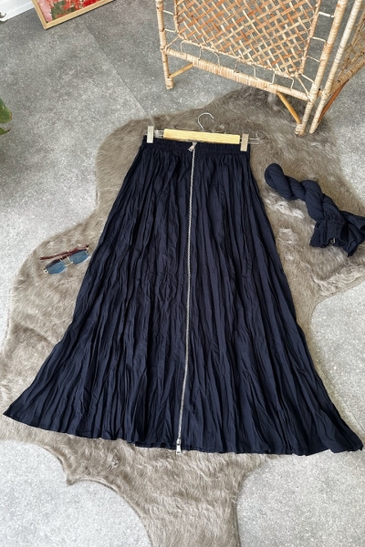 Sara Lacivert Fermuarlı Etek