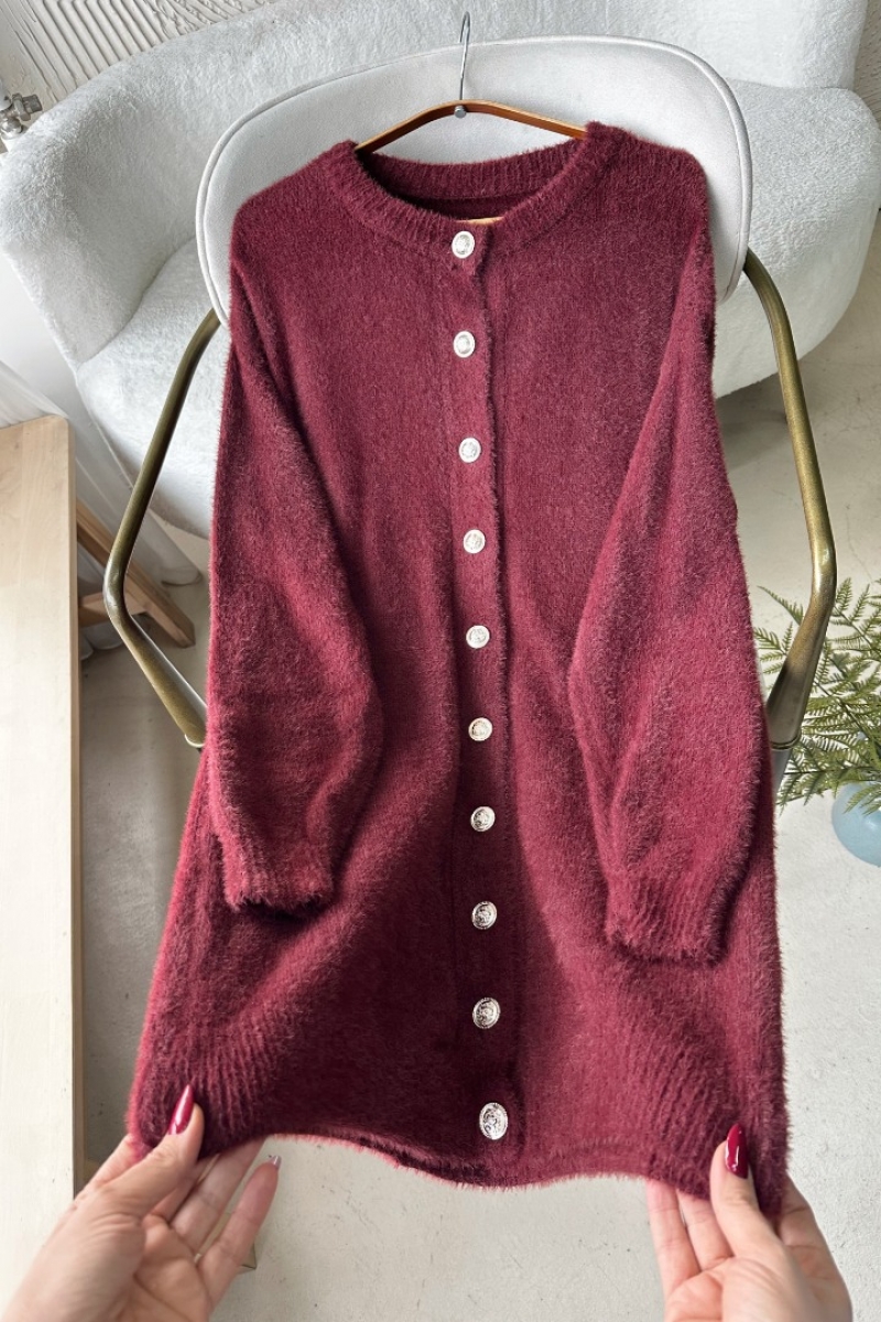 Lance Bordo Uzun Hırka