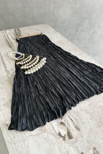 Mati Antrasit Kırışık Uzun Etek