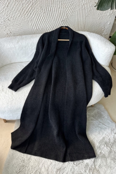 Pele Siyah Uzun Hırka