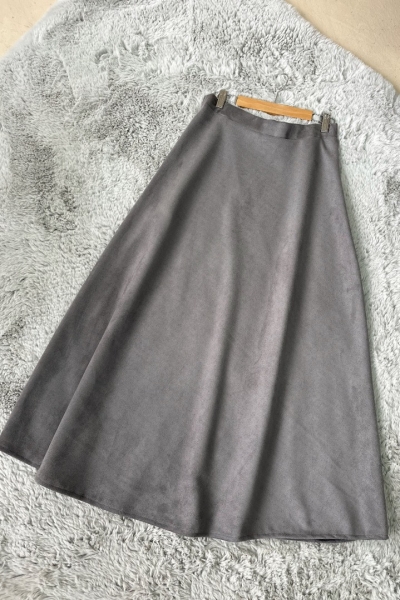 Tina Antrasit Süet Uzun Etek