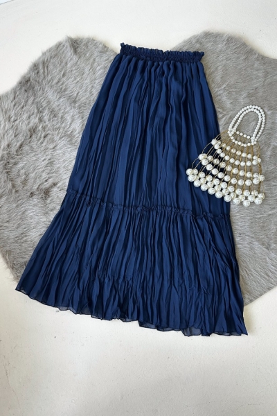 Vala İndigo Uzun Astarlı Pileli Şifon Etek