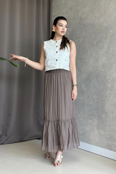 İlay Vala Vizon Uzun Astarlı Pileli Şifon Etek