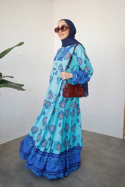 Ajda Mavi Uzun Viskon Elbise