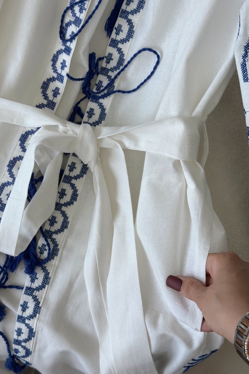 Ferza Beyaz Keten Kimono