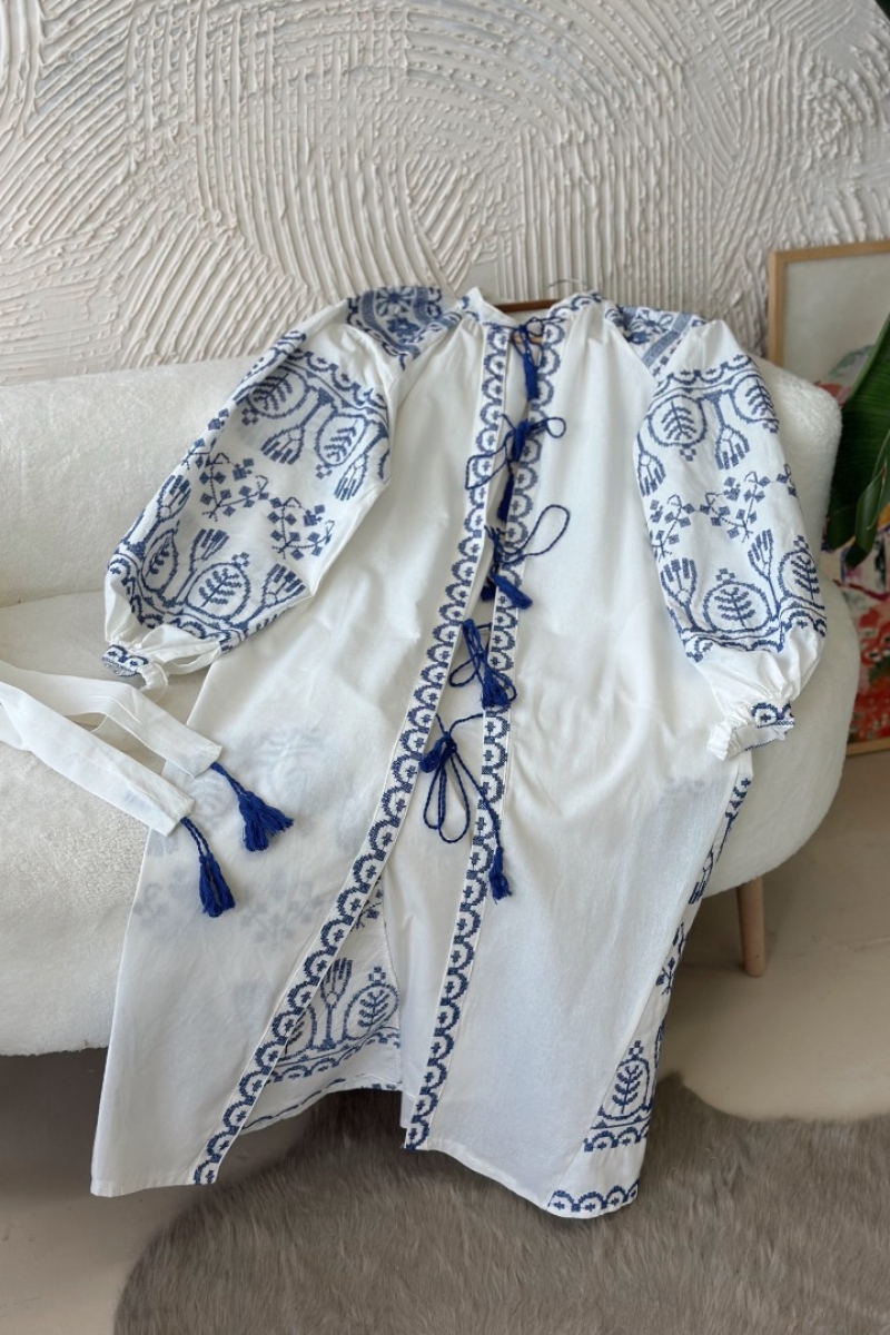 Ferza Beyaz Keten Kimono