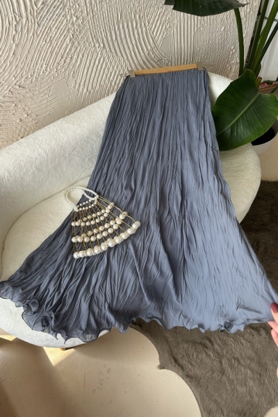 Rana Antrasit Kırışık Volanlı Etek