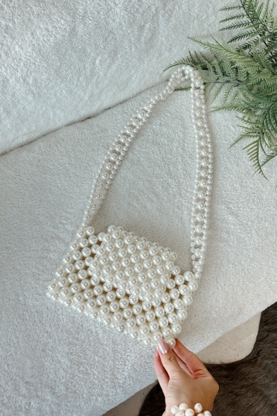 Rosso Beyaz İncili Omuz Çantası