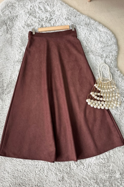 Tina Kahverengi Süet Uzun Etek