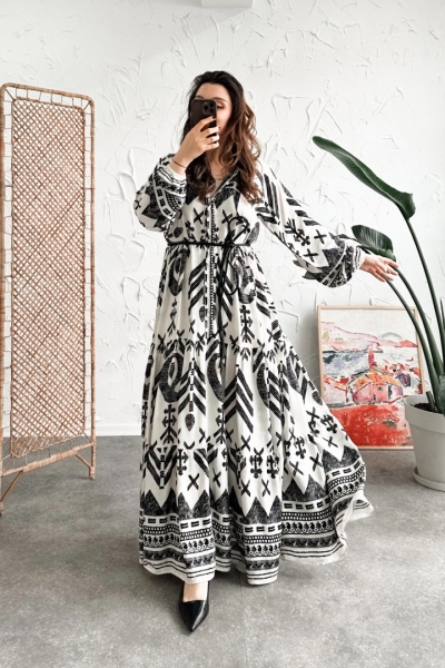 Teora Siyah Uzun Viskon Elbise