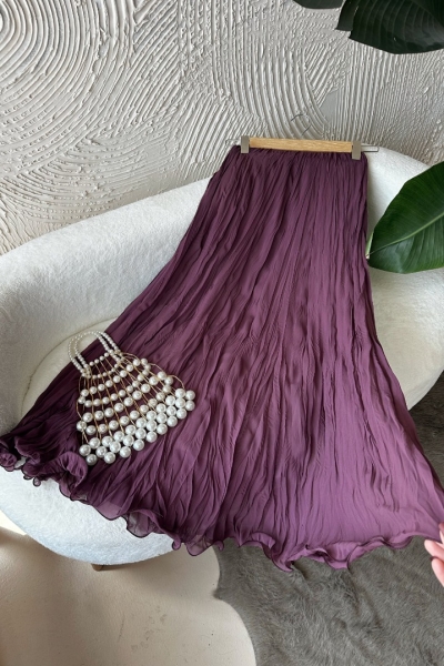 Rana Mürdüm Kırışık Volanlı Etek