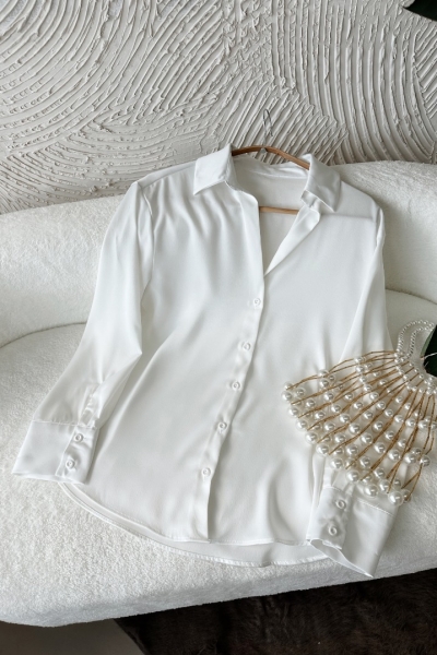 Serra Beyaz Saten Gömlek