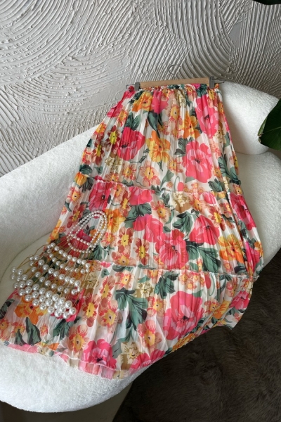 Lara Pembe Çiçekli Etek