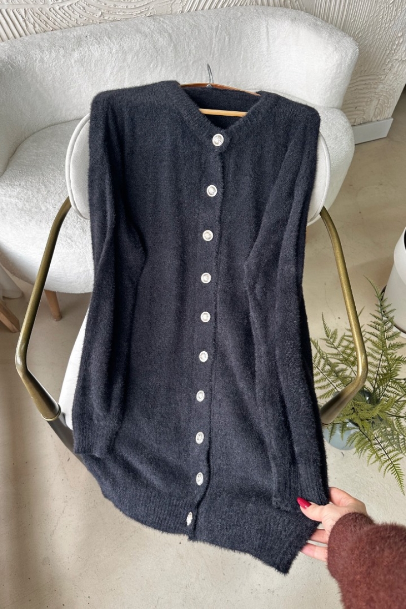 Lance Siyah Uzun Hırka