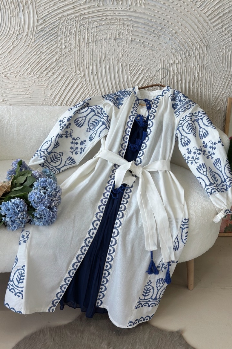 Ferza Beyaz Keten Kimono