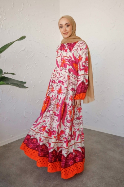 Talya Fuşya Uzun Viskon Elbise