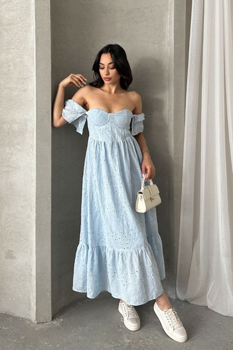 Alona Açık Mavi Uzun Elbise