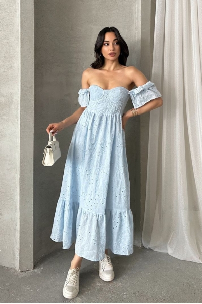 Alona Açık Mavi Uzun Elbise