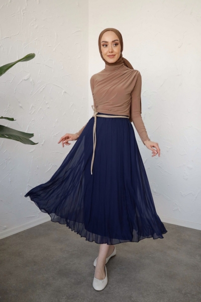 Mono Lacivert Kloş Etek