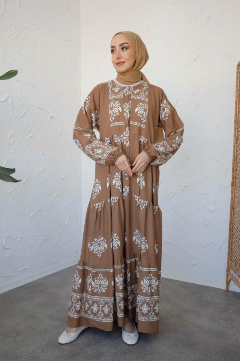 Sayina Camel Uzun Viskon Elbise