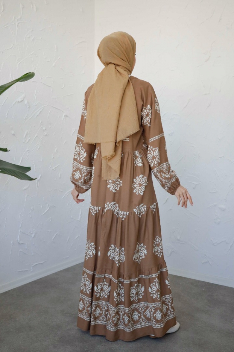 Sayina Camel Uzun Viskon Elbise
