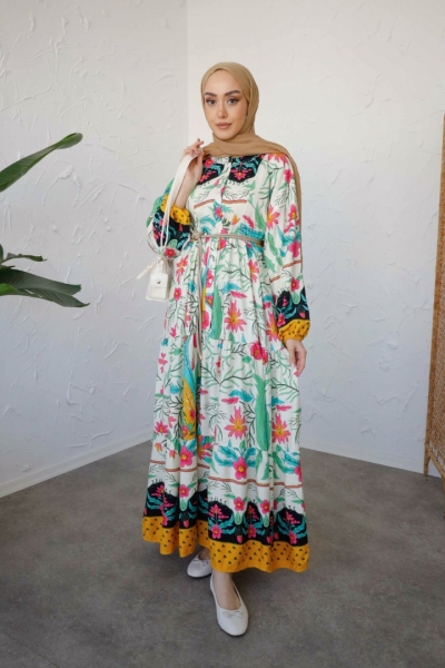 Talya Hardal Uzun Viskon Elbise