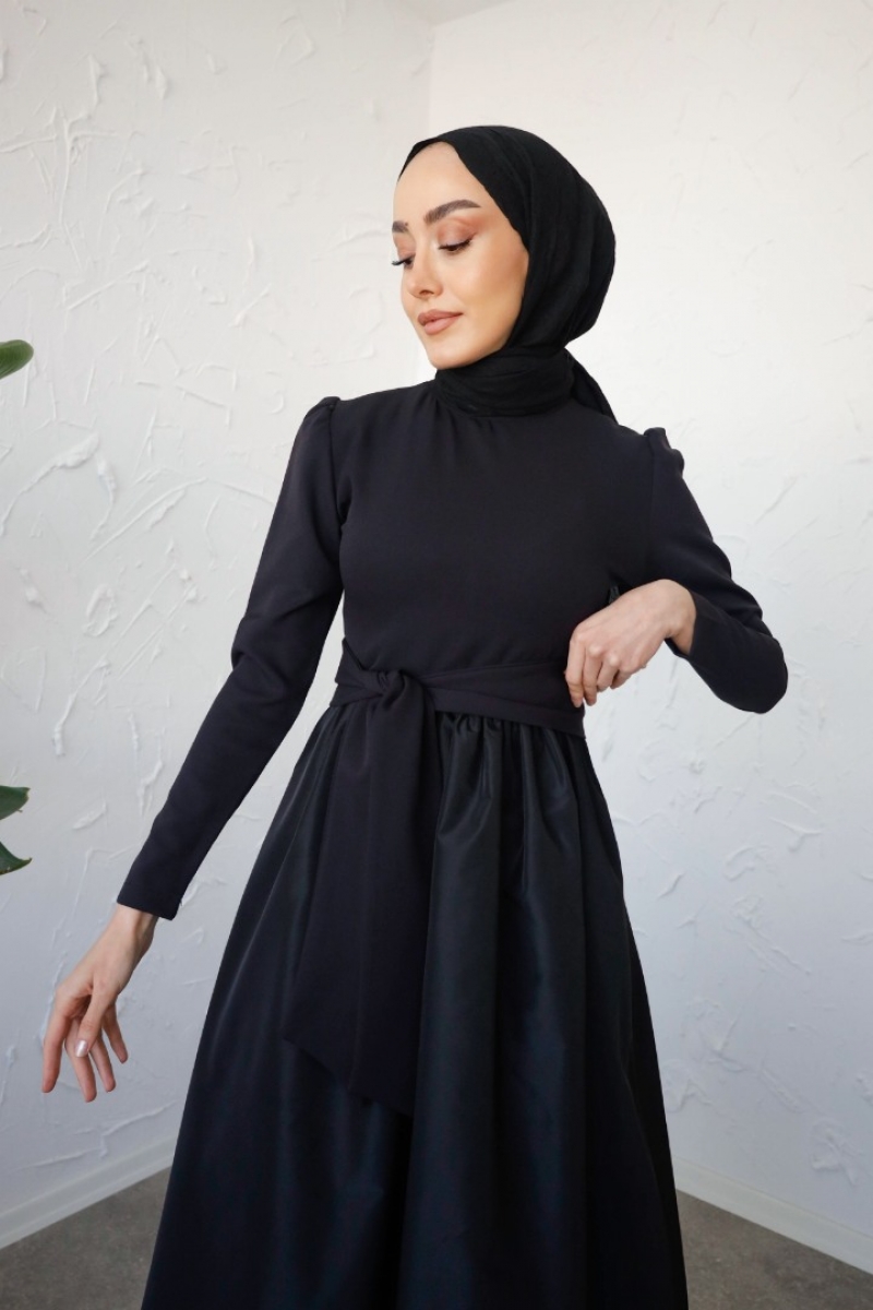 Henna Siyah Uzun Elbise