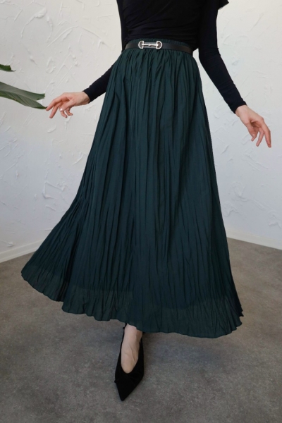 Crash Petrol Yeşili  Kloş Uzun Etek