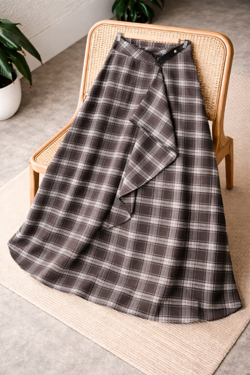 Ezra Kahverengi Ekose Etek