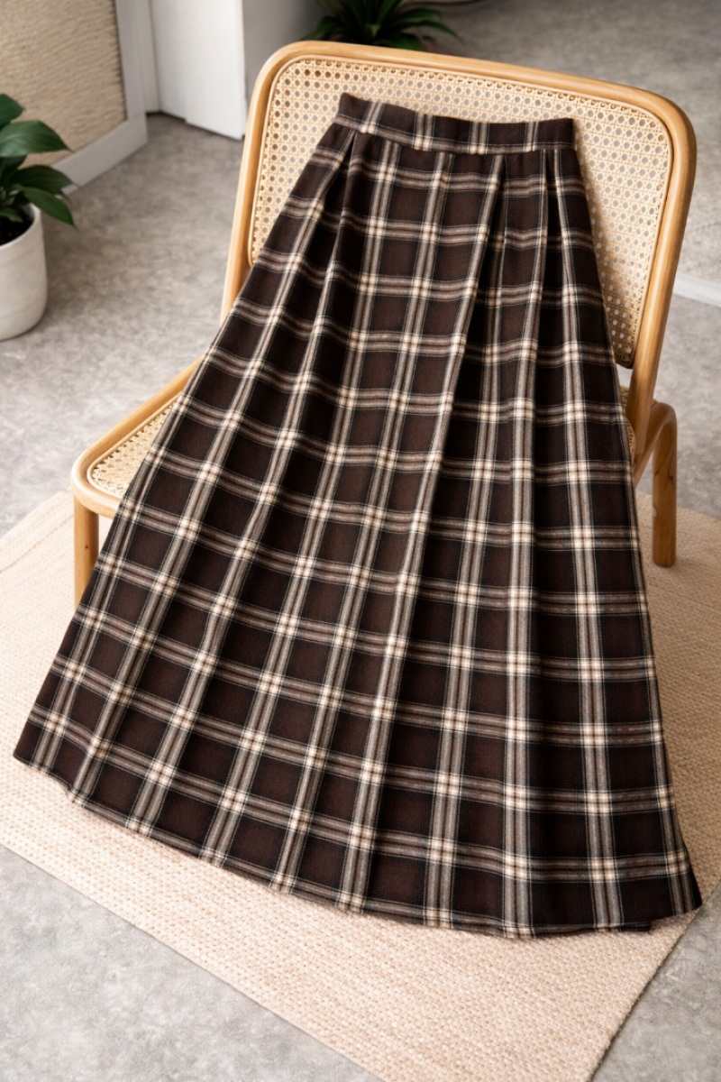 Rebeca Acı Kahve Ekose Etek