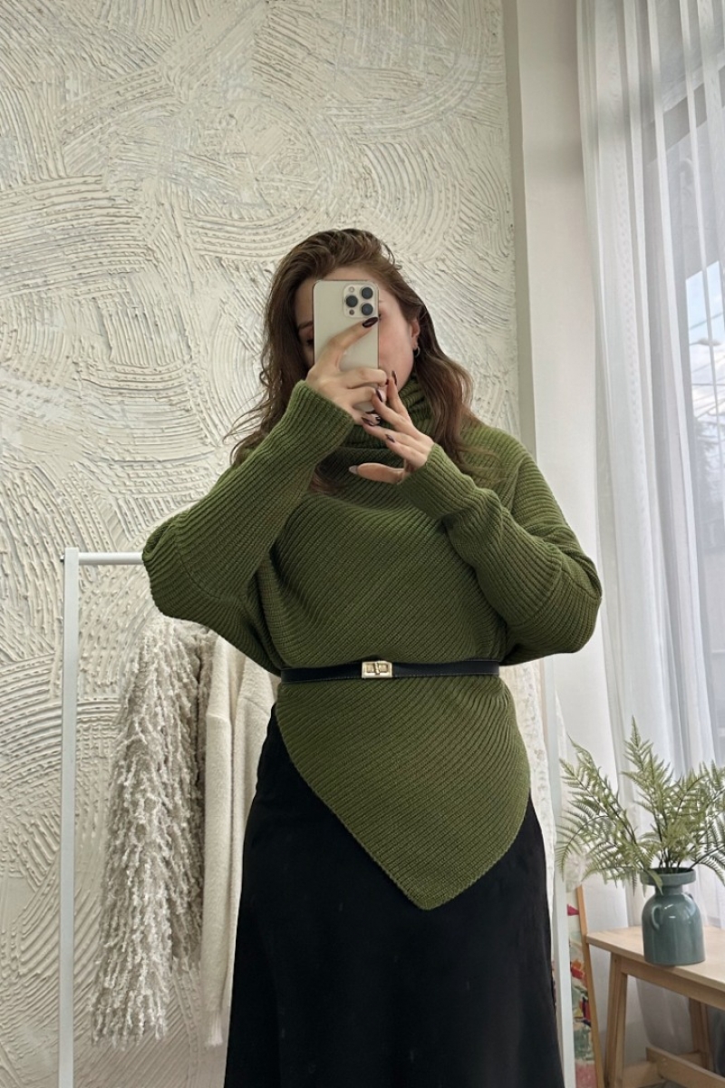 Rachel Yeşil Triko Kazak Panço