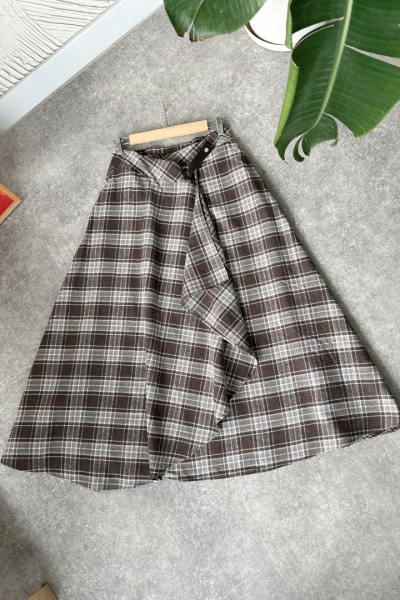 Ezra Kahverengi Ekose Etek