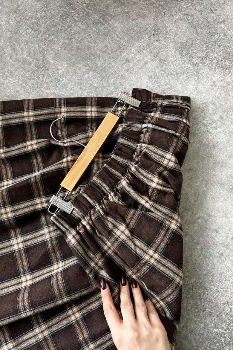 Rebeca Acı Kahve Ekose Etek