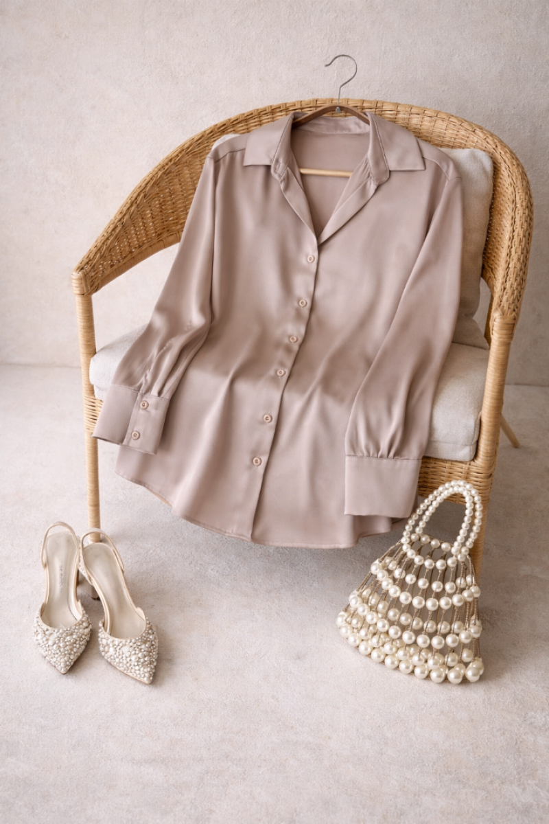 Serra Bej Saten Gömlek