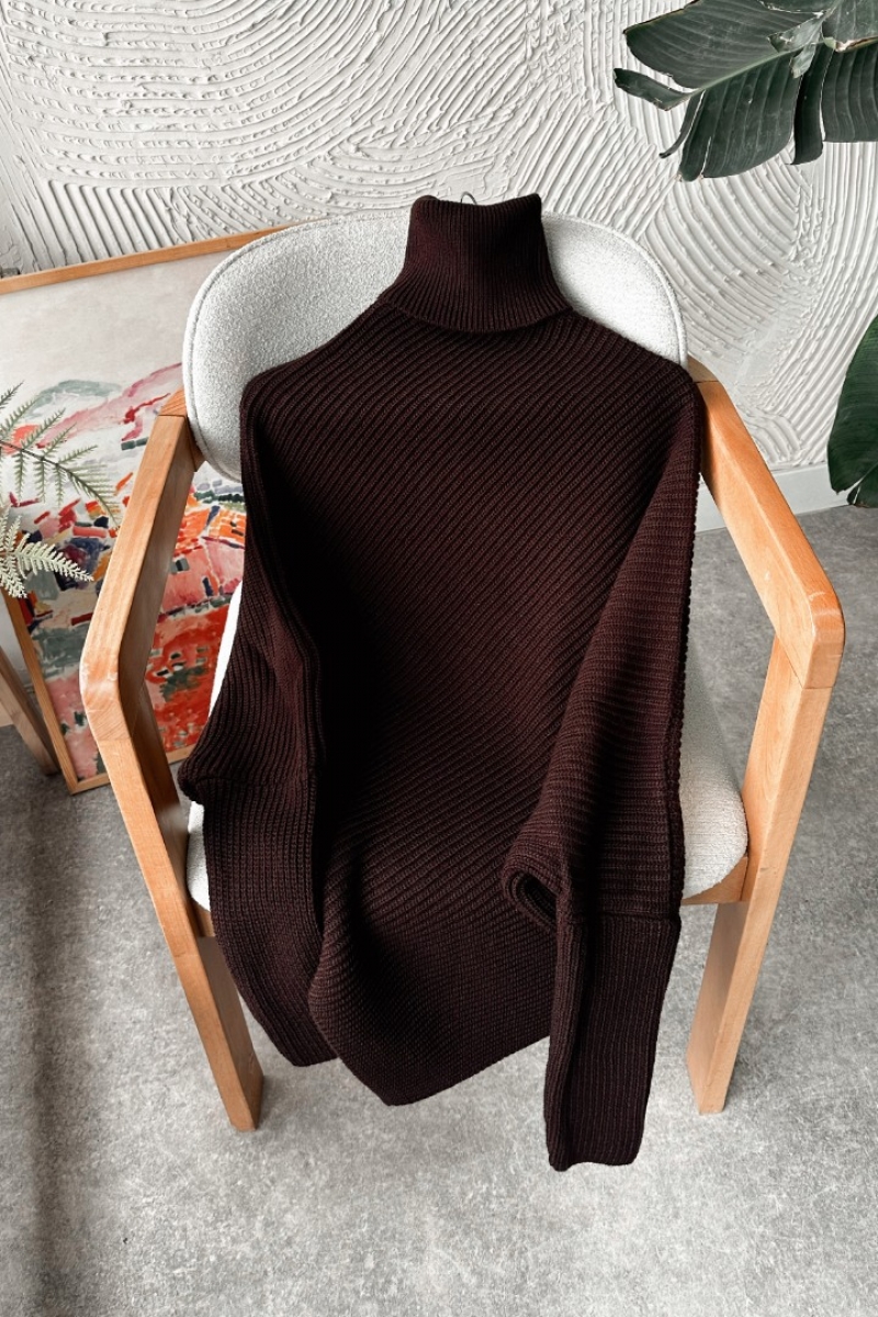 Rachel Kahverengi Triko Kazak Panço