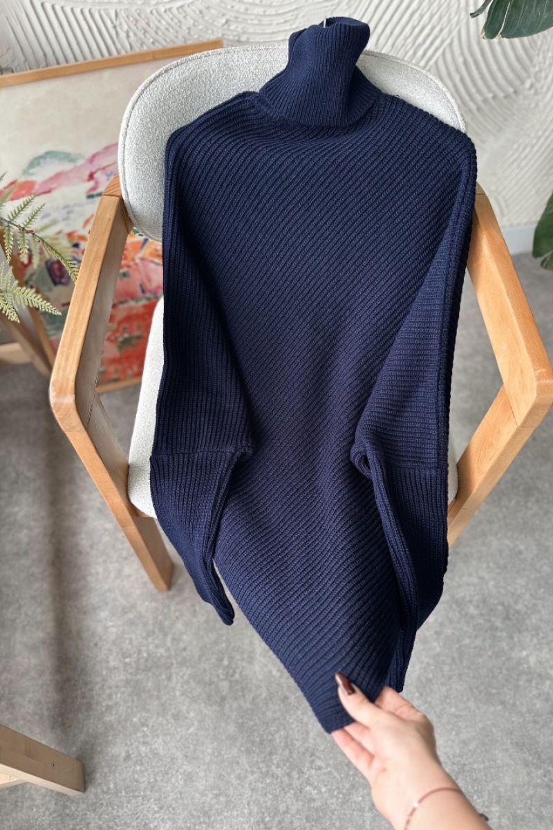 Rachel Lacivert Triko Kazak Panço