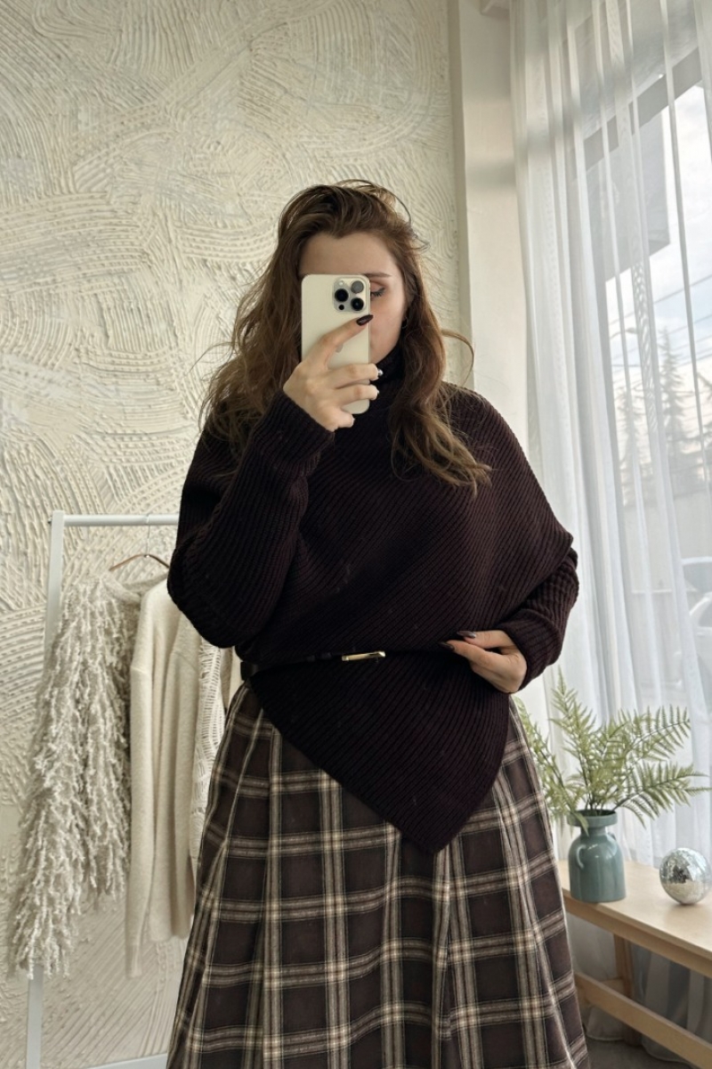 Rachel Kahverengi Triko Kazak Panço