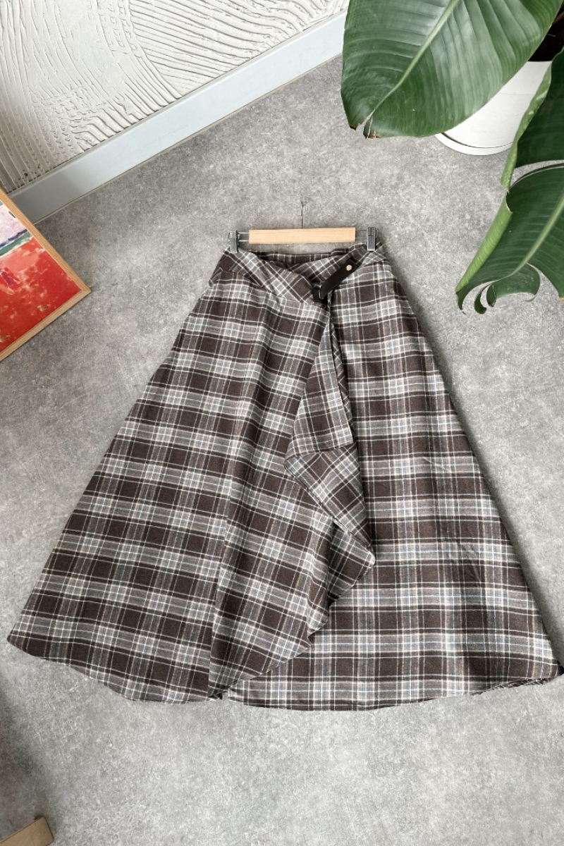 Ezra Kahverengi Ekose Etek