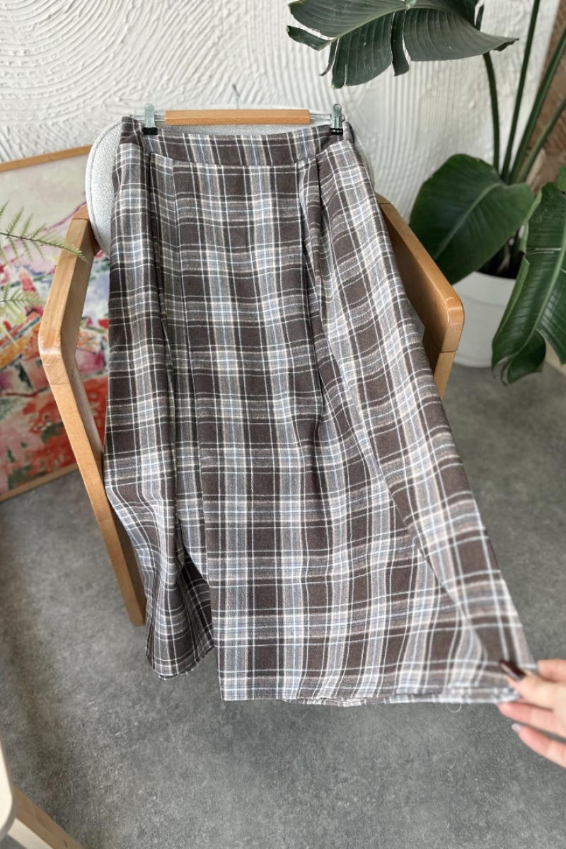 Ezra Kahverengi Ekose Etek